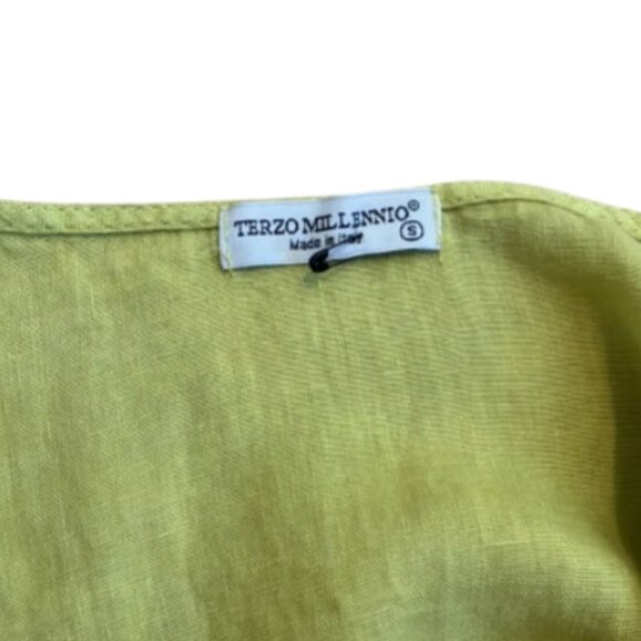 NWOT Terzo Millennio linen high-low top blouse shirt lime green flowy loose S - Picture 5 of 5